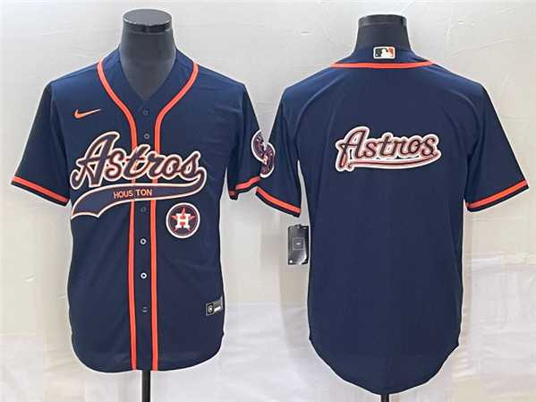 Mens Houston Astros Navy Team Big Logo With Patch Cool Base Stitched Jerseys